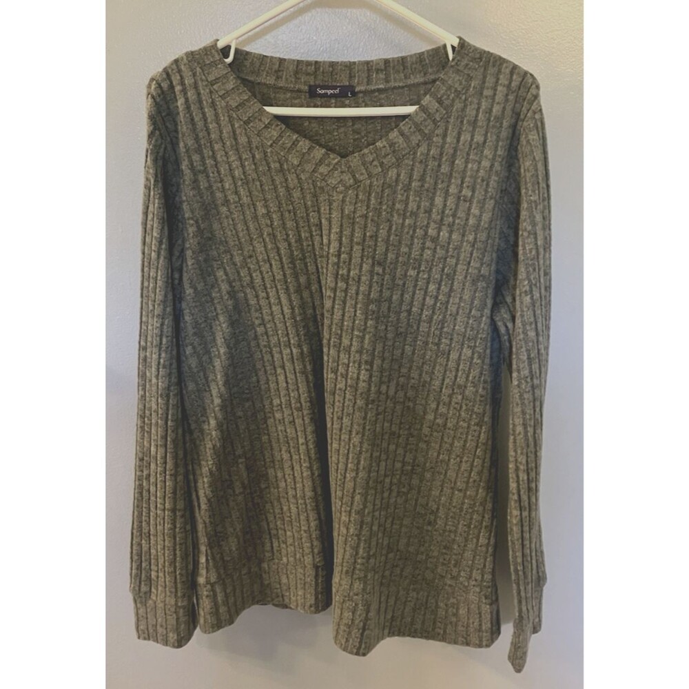 Sampeel Womens V-neck Soft Top Green Stripe Size Large